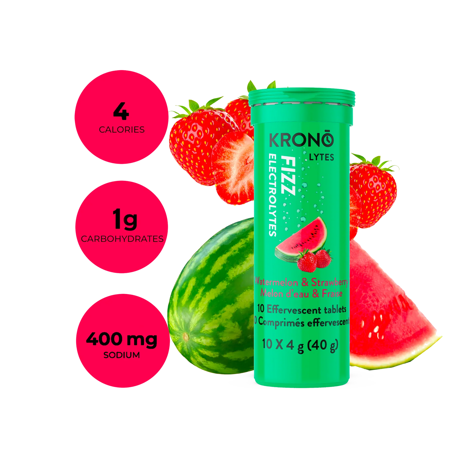 Tablettes effervescentes électrolytes (10) Melon d’eau & Fraise - Krono Nutrition