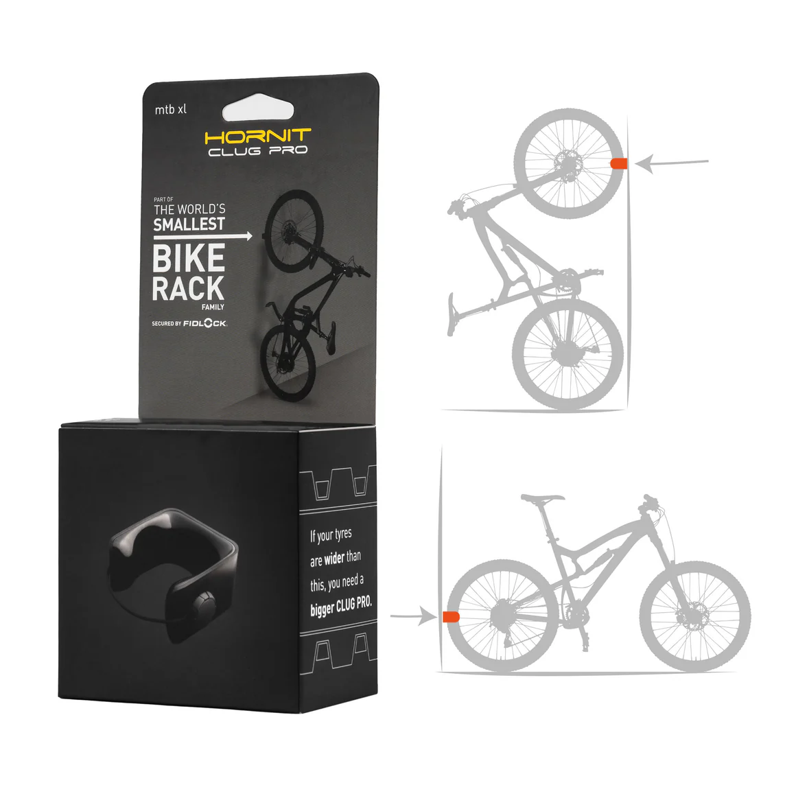 Support mural Clug PRO avec Fidlock MTB XL 2.3/2.7" - Hornit